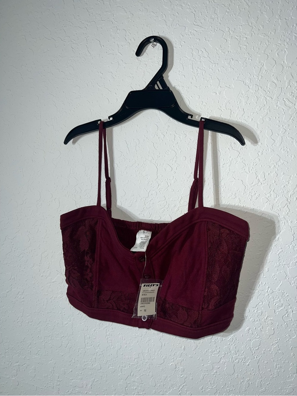 Tilly's FULL TILT Burgundy Lace Button Front Adjustable Strap Wireless M C